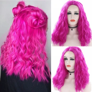 

RONGDUOYI Rose Red Hair Cosplay Bob Wigs Synthetic Lace Front Wig Heat Resistant Short Hair Women Wigs Orange Water Wave Wig