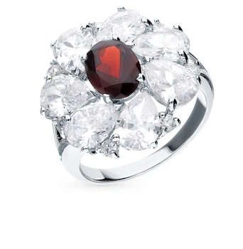 

Silver ring with cubic zirconia and Garnet sunlight sample 925