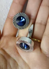 Gemelos de lujo para hombre, color azul y blanco, corona de alta calidad, cristal, oro plateado, gemelos para camisa