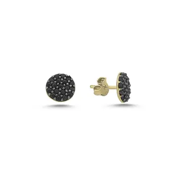 

Angemiel 925 Silver Black Zircon Stone Round Earrings-Gold Plated