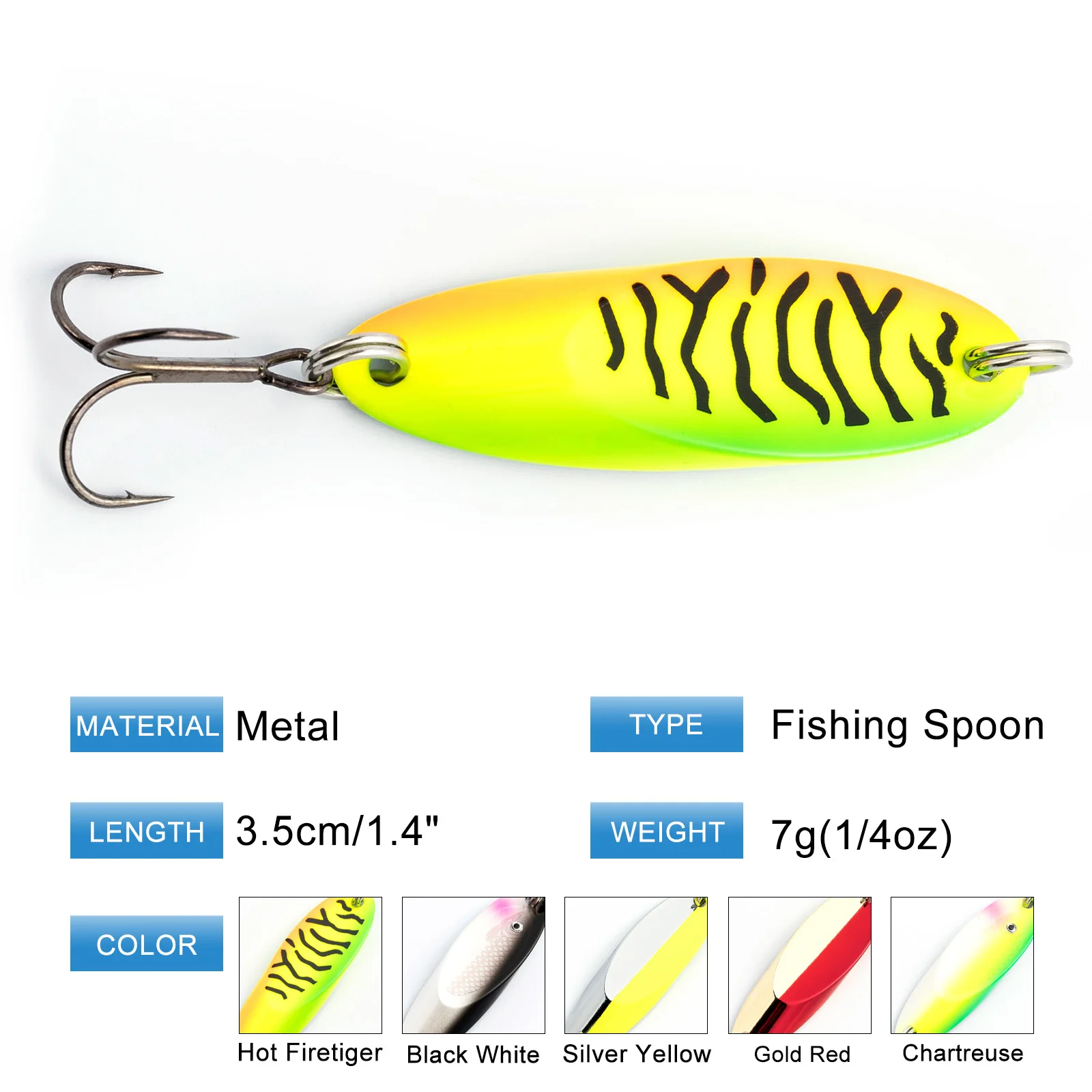 5pcs Metal Spinner Spoon 3.5g 7g 21g Fishing Lure Balanced Jigging