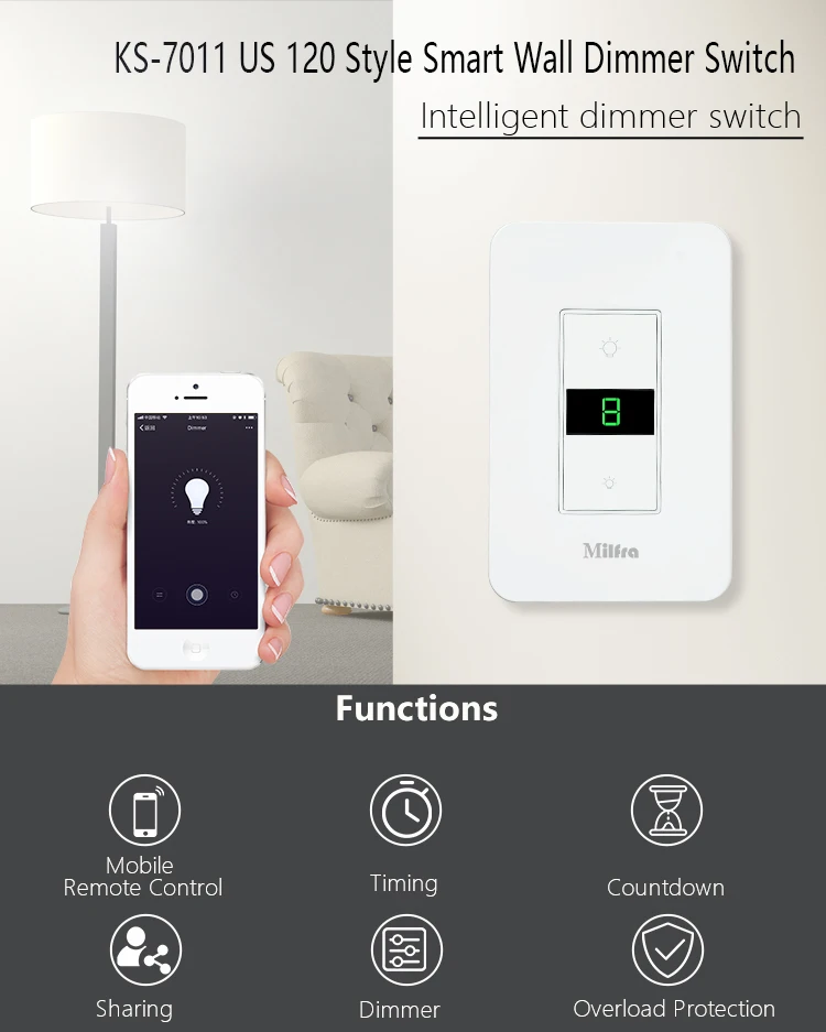 Smart Dimmer Switch WiFi Light US Plug SmartLife App LED Dimming Switch
