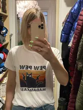 Camiseta de gran tamaño para mujer, playera con estampado divertido de Pew, Madafakas, Gato Negro asesino con pistola, Harajuku, Halloween, color gris