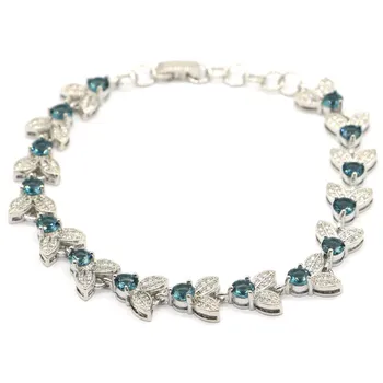 

11x11mm SheCrown Created 16.4g London Blue Topaz White CZ Ladies Engagement Silver Bracelet 8.0-9.0in "