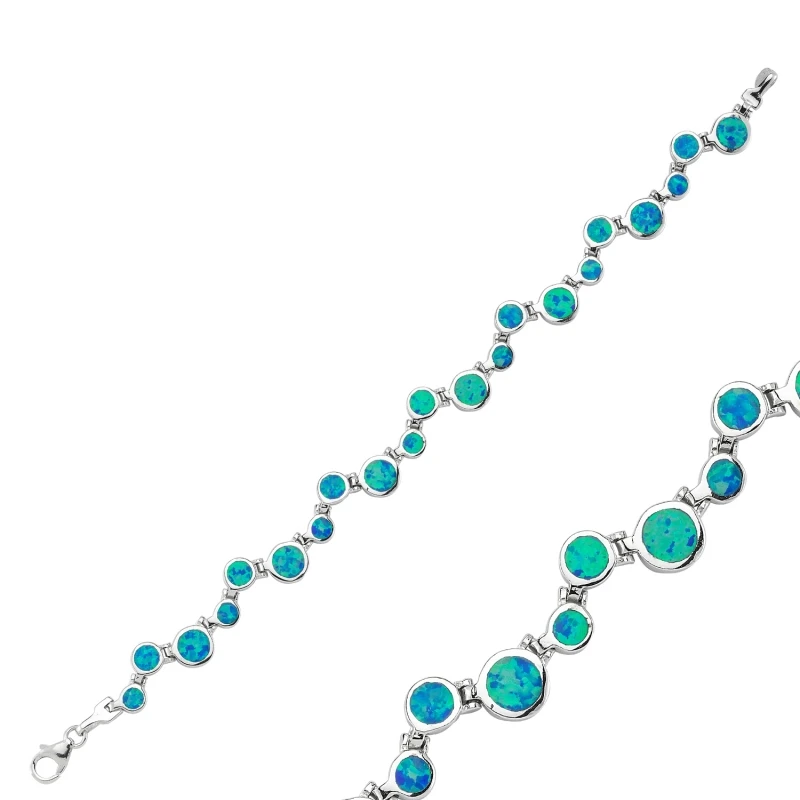 Серебро 925 пробы круглый Опаловый камень браслет