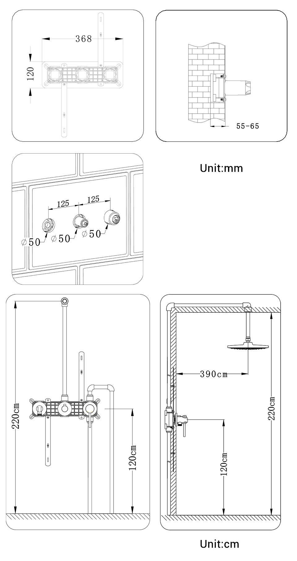 Gunmetal Shower Faucet Embed Box Wall Mounted  8-16 Inch Rain Head Hot &Cold Shower Tap Handheld 2 Ways Ceiling Arm Bathroom Sys 3