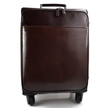 

Leather trolley travel bag weekender overnight dark brown