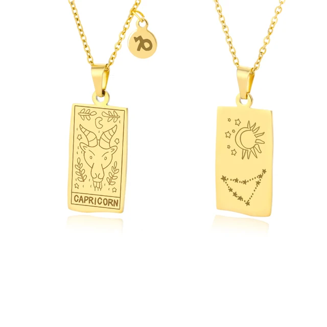 Vintage Zodiac Necklace For Women Gold Stainless Steel Constellation Aquarius Pisces Leo Chain Choker Necklace Goth Jewelry Gift Capricorn