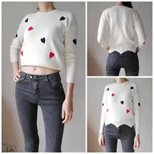 Suéter para mujer de punto con cuello redondo bordado, jerséis punteados, Top para mujer 2019