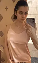 Top Women Tank-Tops Spaghetti-Strap White Cami Satin Silk Summer Camisole Basic V-Neck