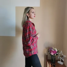 Plaid Shirt Tops Long-Sleeve Office Women Coat Loose Ladies Karsany And