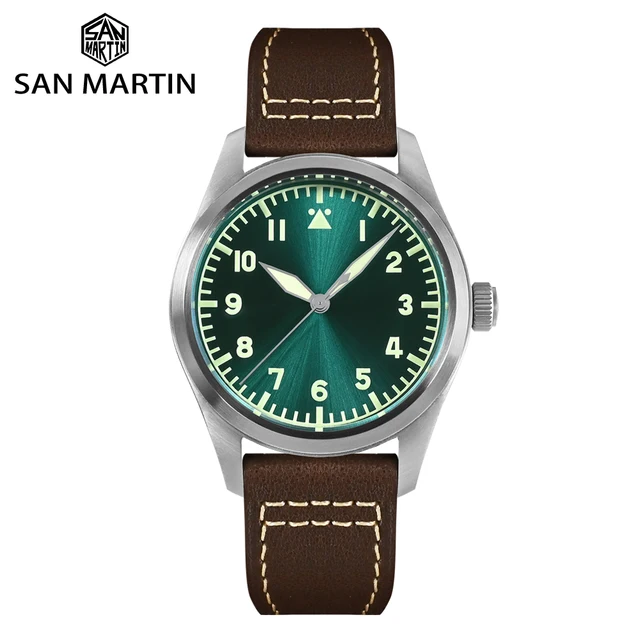 San Martin 39mm Pilot YN55A Fashion Simple Style Sunray Dial Military Men Automatic Mechanical Watch 20 Bar Waterproof Luminous 1