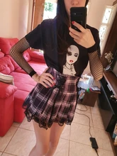 Faldas plisadas Y2K para mujer, faldas plisadas a rayas negras y rosas, Tank Cute Sweet Girls, falda para la escuela a cuadros con cordones, Mini guantes góticos, falda de encaje