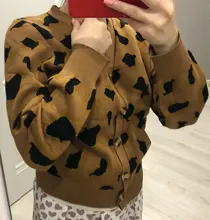 Cárdigan con estampado de leopardo para mujer, suéter de punto corto con cuello en V, manga larga, botones, puntada abierta a la moda, Otoño, nuevo