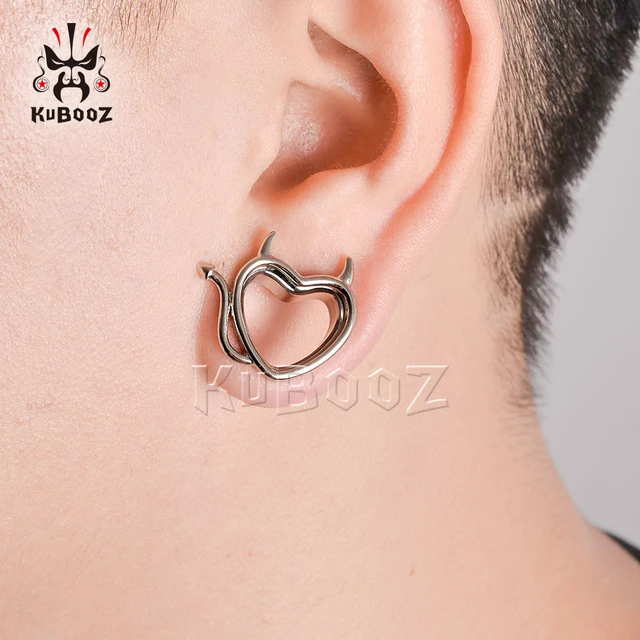 KUBOOZ Popular Stainless Steel Heart Devil Ear Piercing Tunnels