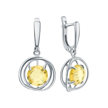 

Silver earrings with citrine synthetic sunlight sample 925