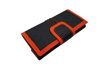 

Wallet for women in leather, two separate departments wallet, wallet and card holder, 19x10 cm. (Black-Orange)