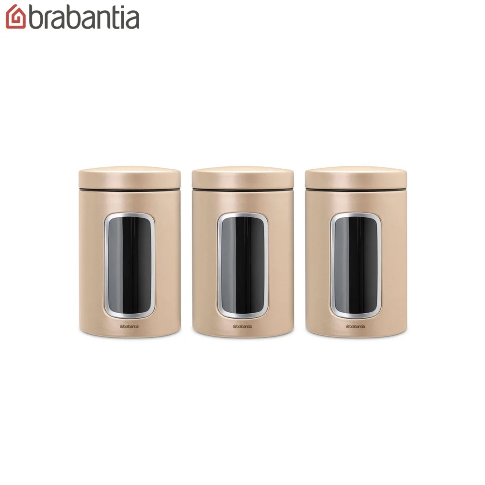 Набор контейнеров Brabantia с окном 1 4л 3 предмета шампань 304842|Бутылки и банки для