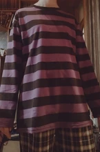 Oversize Tshirt Casual Tops Loose Chic Harajuku Women Full-Sleeve Striped Fashion 90s