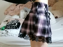 Faldas plisadas Y2K para mujer, faldas plisadas a rayas negras y rosas, Tank Cute Sweet Girls, falda para la escuela a cuadros con cordones, Mini guantes góticos, falda de encaje