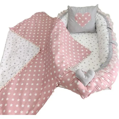 Baby Shop Powder Gray Star Patterned Babynest and Pompon Blanket |
