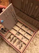 Caja de cuero para joyería de doble capa, caja de almacenamiento de ornamento para pendientes y pendientes, joyero grande multifunción, novedad