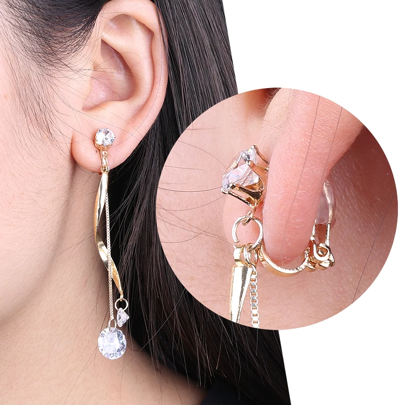 Ear clip earrings 2/10pcs Triangular Ear Clip Female Invisible Painless Diamond Ear Clip No Hole Earring Changer Converter