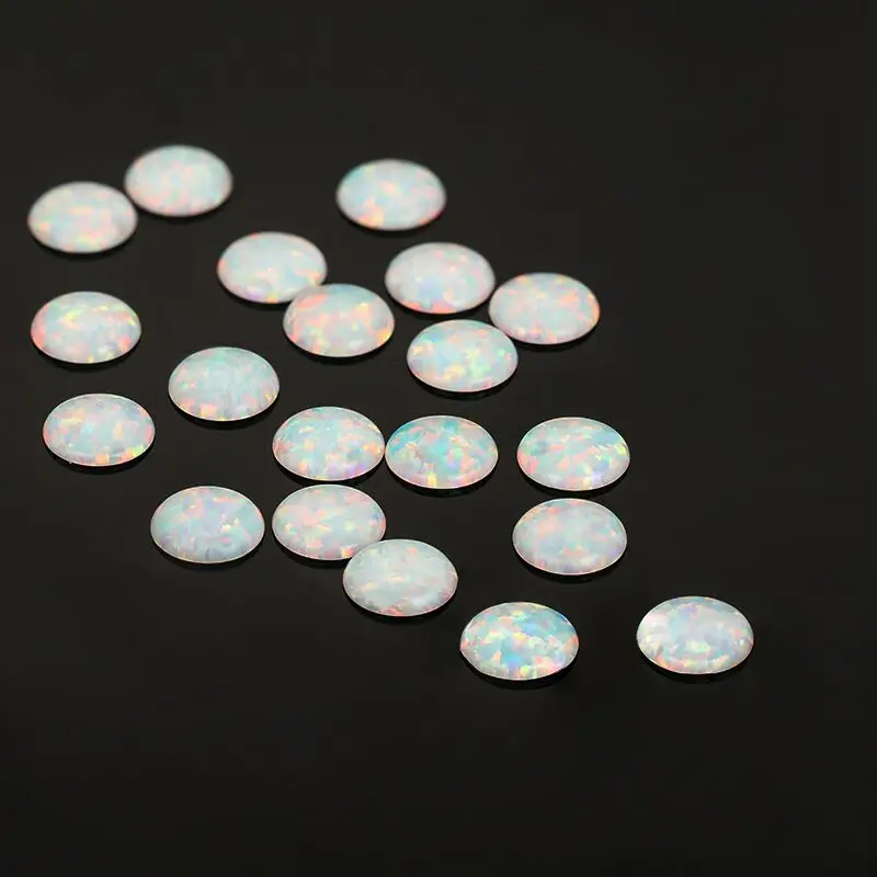 3.0mm-8mm Round Cabochon Flat Back White Pink Aqua Orange Fire Opal Synthetic Stone