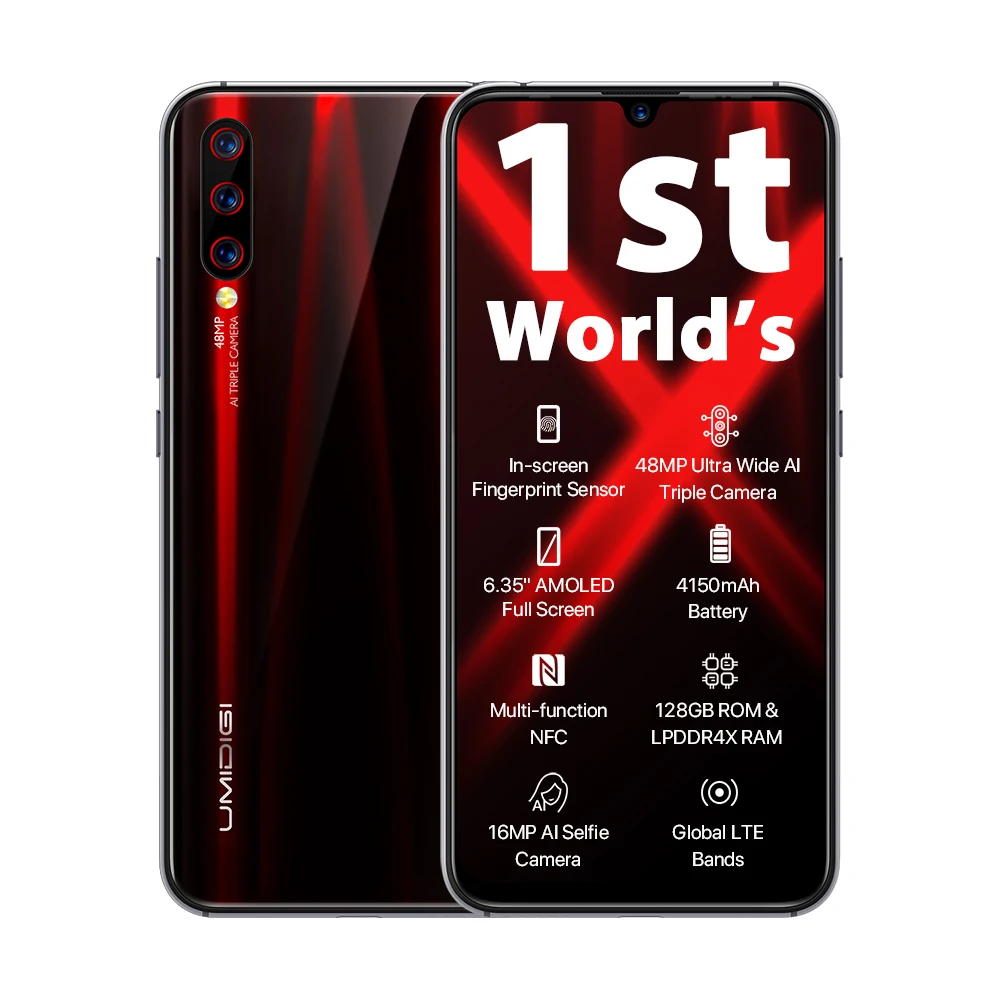 Глобальная версия смартфона UMIDIGI X 6 35 дюйма AMOLED 4G 128 ГБ Android 9 0 Helio P60 48 МП 4150 мАч
