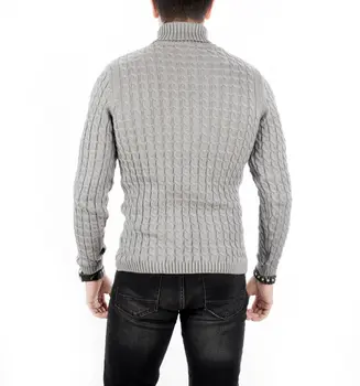 

DeepSEA Gray Thick Mesh Pattern Slim Fit Turtleneck Sweater 1808116