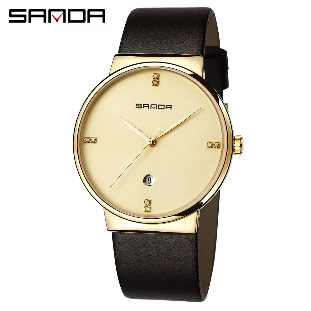 

SANDA Fashion Calendar Watch Leather Belt Men's Watches Luxury Waterproof Quartz Wristwatch Student Casual Outdoor Sport Watch