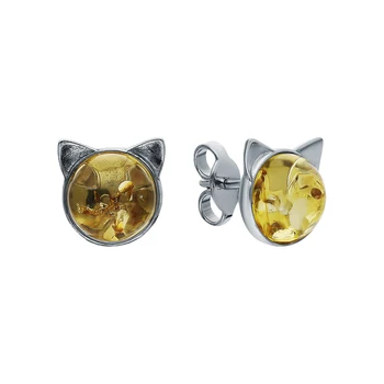 

Silver earrings with amber sunlight sample 925