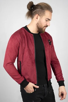 

DeepSEA Burgundy Men 'S Short Suede Sports Coats Jacket Armalı Lycra Tight Mould Front Zipper Autumn Winter Spring Casual Warm 2000260