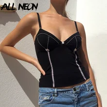 Special Offers ALLNeon E-girl Aesthetics Spaghetti Strap Lace Trim Cropped Tops Y2K Fashion Backless Stitch Slim Black Cami Top Sexy Black Tank Special Offers ALLNeon E-girl Aesthetics Spaghetti Strap Lace Trim Cropped Tops Y2K Fashion Backless Stitch Slim Black Cami Top Sexy Black Tank