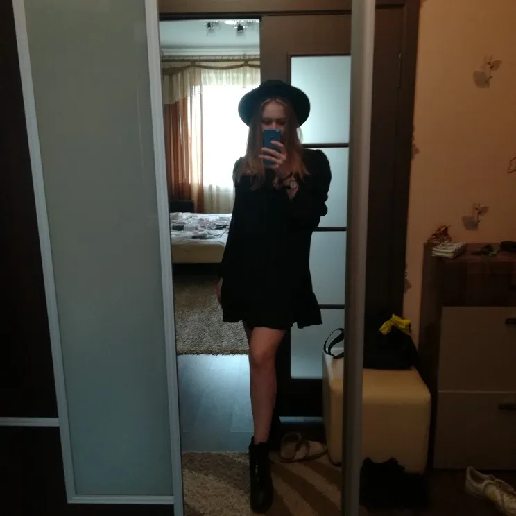 Hot 2019 autumn new fashion women's temperament commuter puff sleeve small high collar natural A word knee Chiffon dress reviews №2 195463
