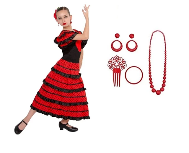 Disfraz Sevillana Flamenco, Azul, Niña Infantil para Carnaval