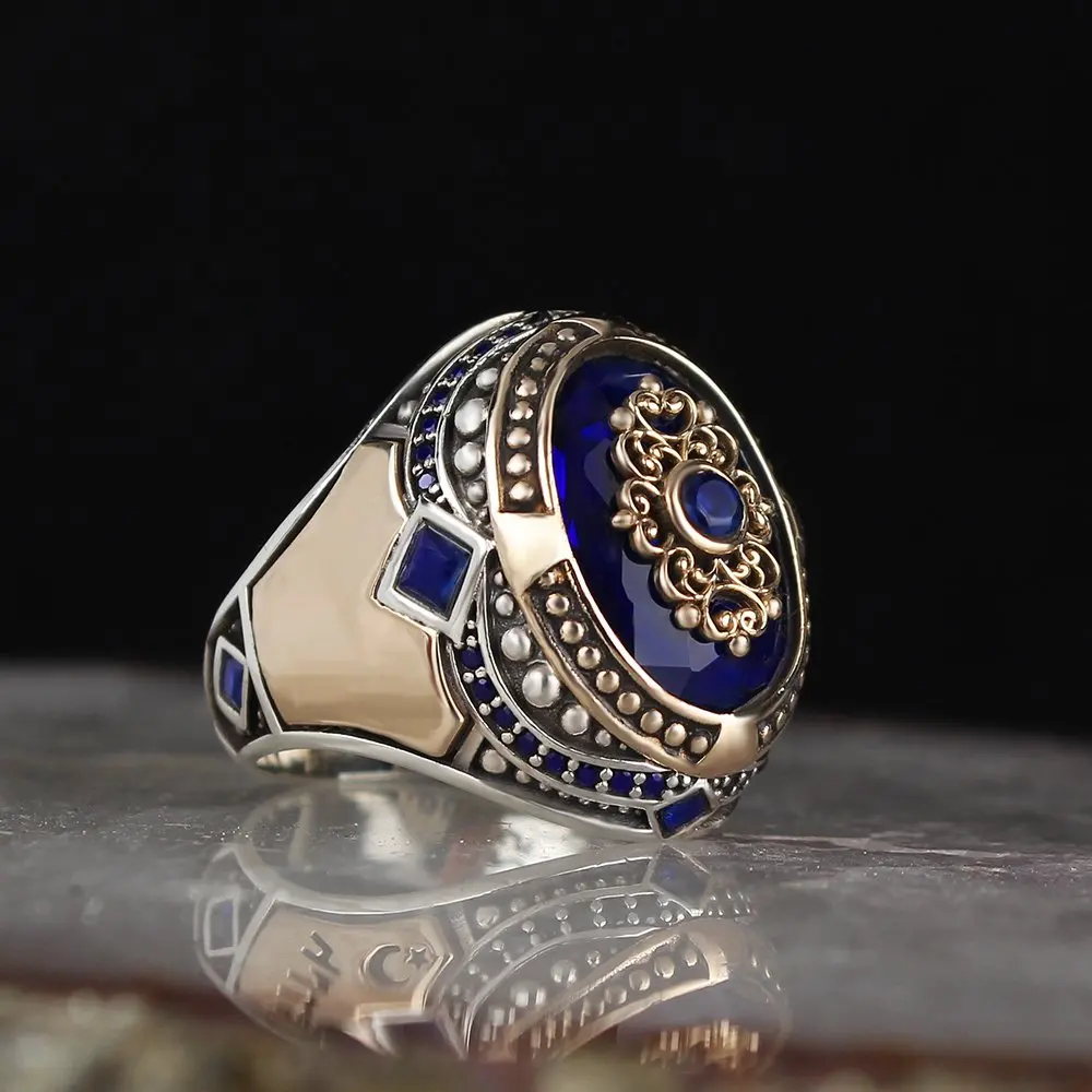 te93blue-925-Sterling-Silver-Ring-Men -Rings-Turkish -Jewelry - Male -Jewelry -Ring- For- Men- Women- Ring -Men -Jewelry -Made- in -Turkey