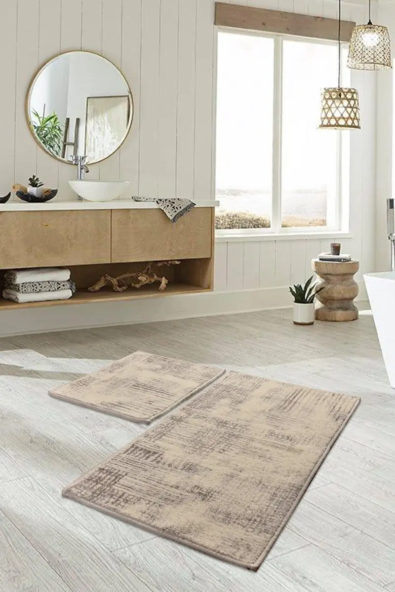Коврики для ванной нескользящие Противоскользящие коврики Нескользящие противоскользящие льняные хлопковые дымчатые Flosl 2'Li набор 60X100 cm-50X60 см
