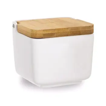 

Salt Shaker kitchen Sugar Bowl kitchen original with cover bambu ceramica White