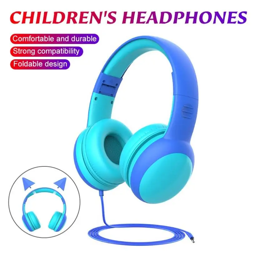 High Quality Kids Wired Headset Foldable Children Wired Headphones With Decorative Ears Limited Volume Earphones For Boys Girls