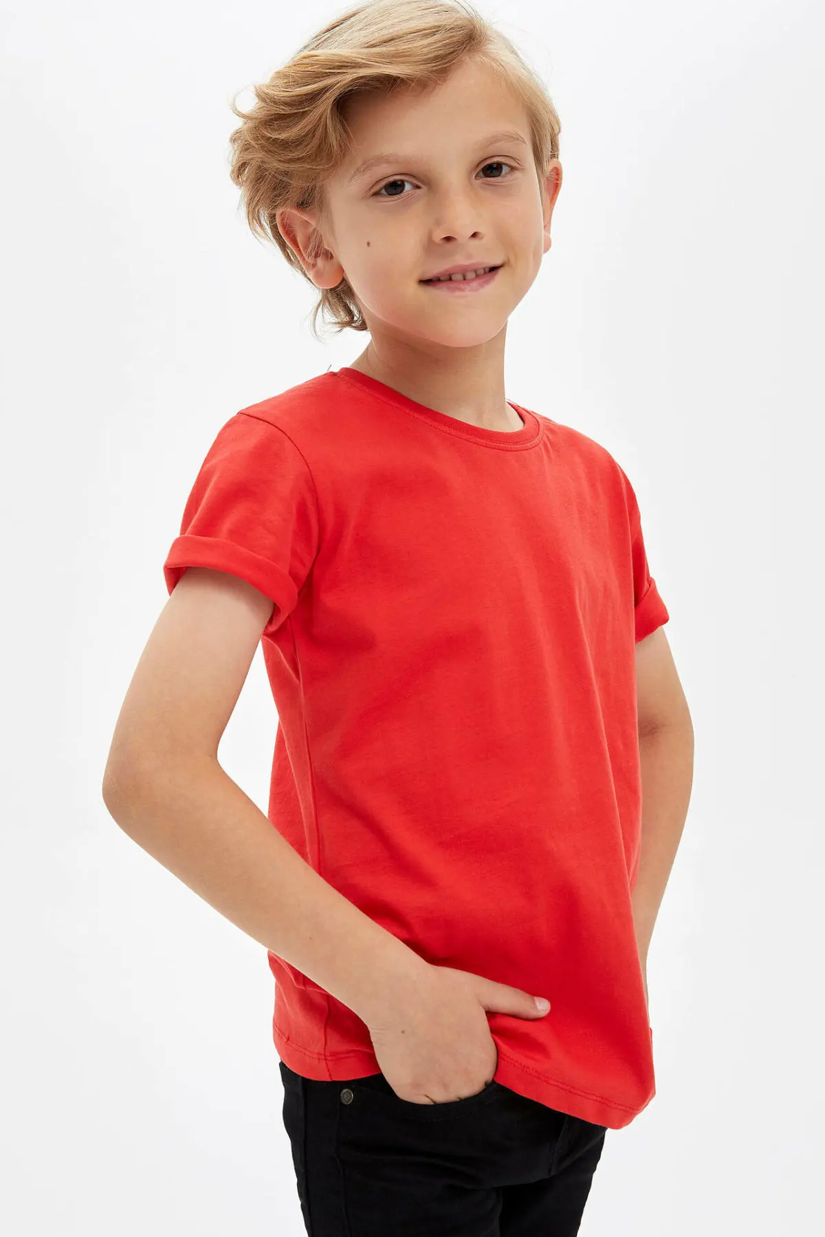 DeFacto Boy Summer Top Tees Boys Solid Color T-shirt White Red Short Sleeve T-Shirt-M1892A619HS |