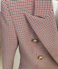 Houndstooth Blazer Jacket Buttons Classic Double-Breasted Womens High-Street Metal Newest