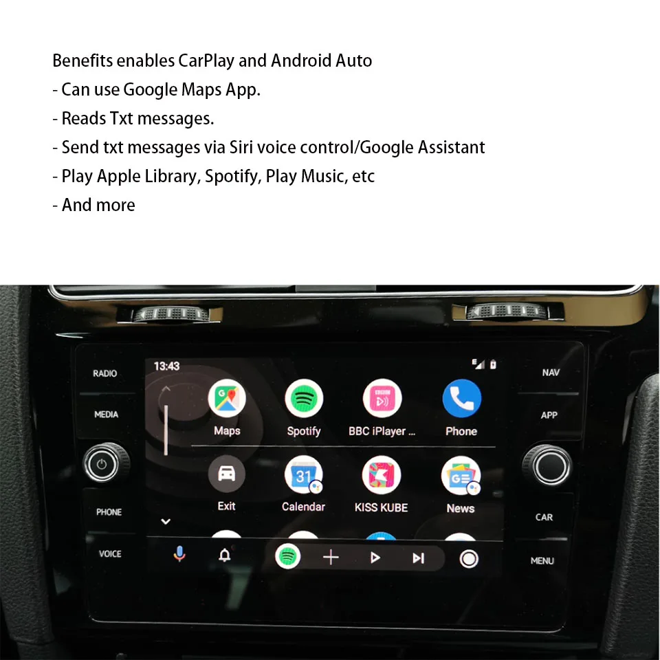 CarPlay Solution for VW MK7 Golf Touran Car Play Google Maps App TXT Message Siri Voice Play Apple Library Spotify Play Music