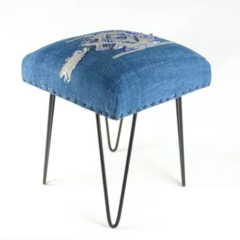 

Square stool legs ethnic upholstered iron blue 40X45