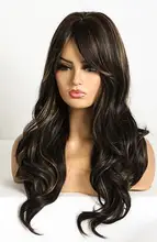 Wigs Bangs Highlights Blonde Heat-Resistant Wavy Cosplay Dark-Brown Natural Long Women