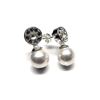 

925 Sterling silver earrings m cubic zirconia pearl shell 10mm. [AB1360]