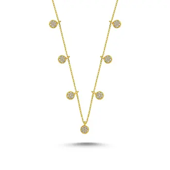 

Angemiel 925 Silver Zircon Stone Dangle Round Necklace-Gold Plated