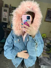 Short Coat Denim Jacket Elexs Korean Big-Fur-Collar Velvet Female Thick Student Winter