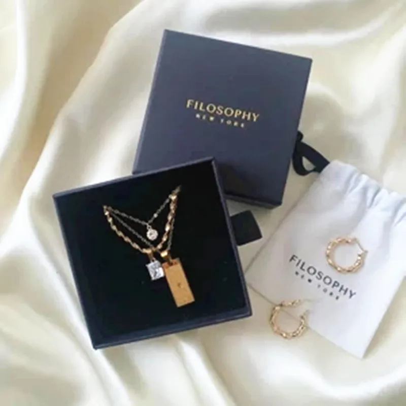 50pcs 10*10*3.5cm or 9*9*3.5cm Paper box custom jewelry box personalized logo small jewelry packaging box bulk Lid & Base card