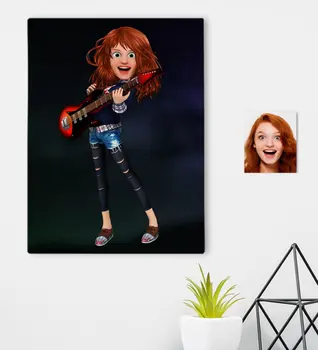 

Personalized Women 'S Guitarist Animation Caricature Of Caricature Of canvas table 30x50cm -12